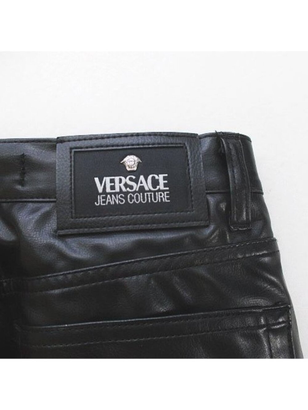 Versace Jeans Couture Long Length Leather Style Straight Pants /44 Black 30 - Picture 6 of 7